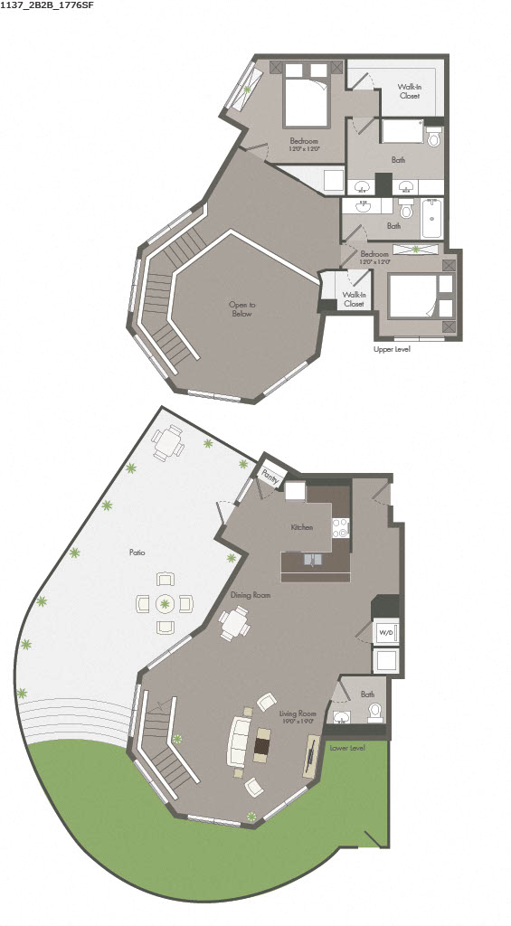 Floor plan for 2 beds, 2 baths, 1776 sqft